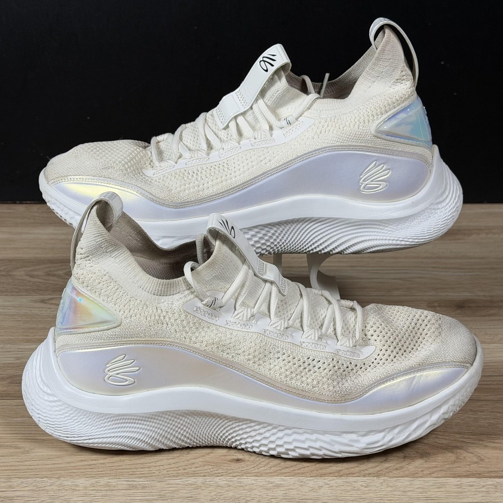 Under Armour Curry Flow 8 Shoes Mens Size 12 White Iridium Sneaker 3024422-104‎